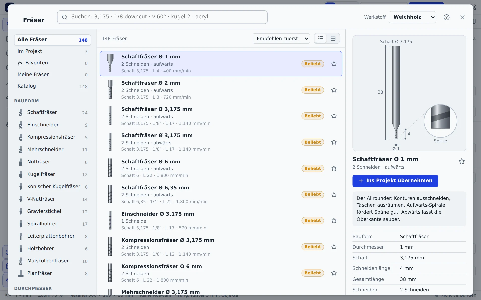 Bit library with search and detail view